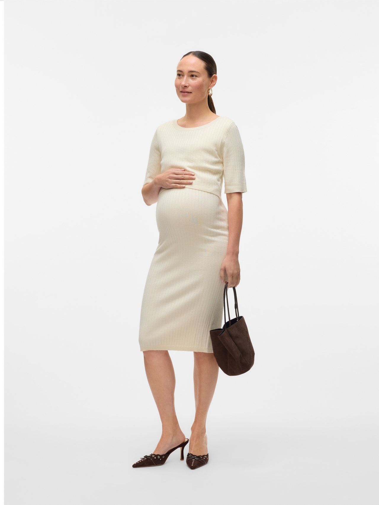 MAMA.LICIOUS Tavapärane lõige Ümmargune kaelus Kitsa lõikega varrukad Pikem kleit -Birch - 20022037