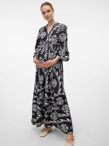 MAMA.LICIOUS Hagyományos V-nyak Hosszú ruha -Black - 20022054