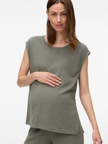 MAMA.LICIOUS Regular Fit Decote em O Top -Agave Green - 20022206