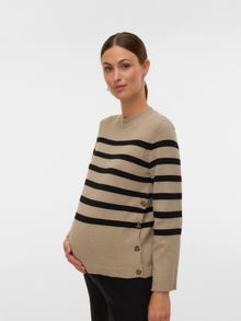 MAMA.LICIOUS Normal geschnitten Rundhals Gerippte Ärmelbündchen Strickoberteil -Natural Melange - 20022394