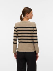 MAMA.LICIOUS Regular Fit Round Neck Ribbed cuffs Knit top -Natural Melange - 20022394