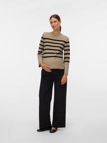 MAMA.LICIOUS Regular Fit Round Neck Ribbed cuffs Knit top -Natural Melange - 20022394