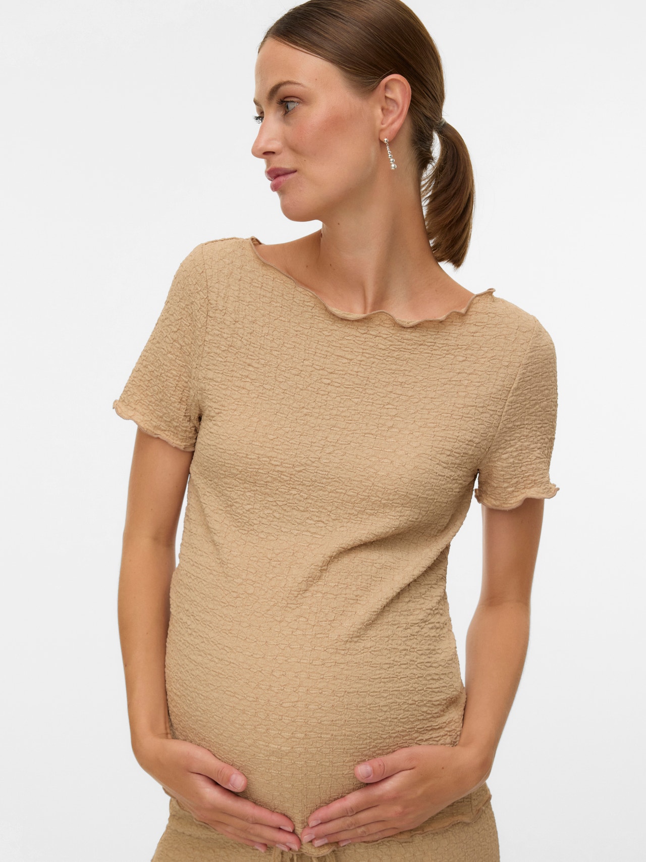 MAMA.LICIOUS Regular Fit Boat neck Top -Sesame - 20022513