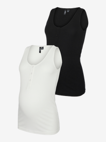 MAMA.LICIOUS Krój bodycon Głęboki okrągły dekolt Koszulka bokserska -Black/White - 20022678