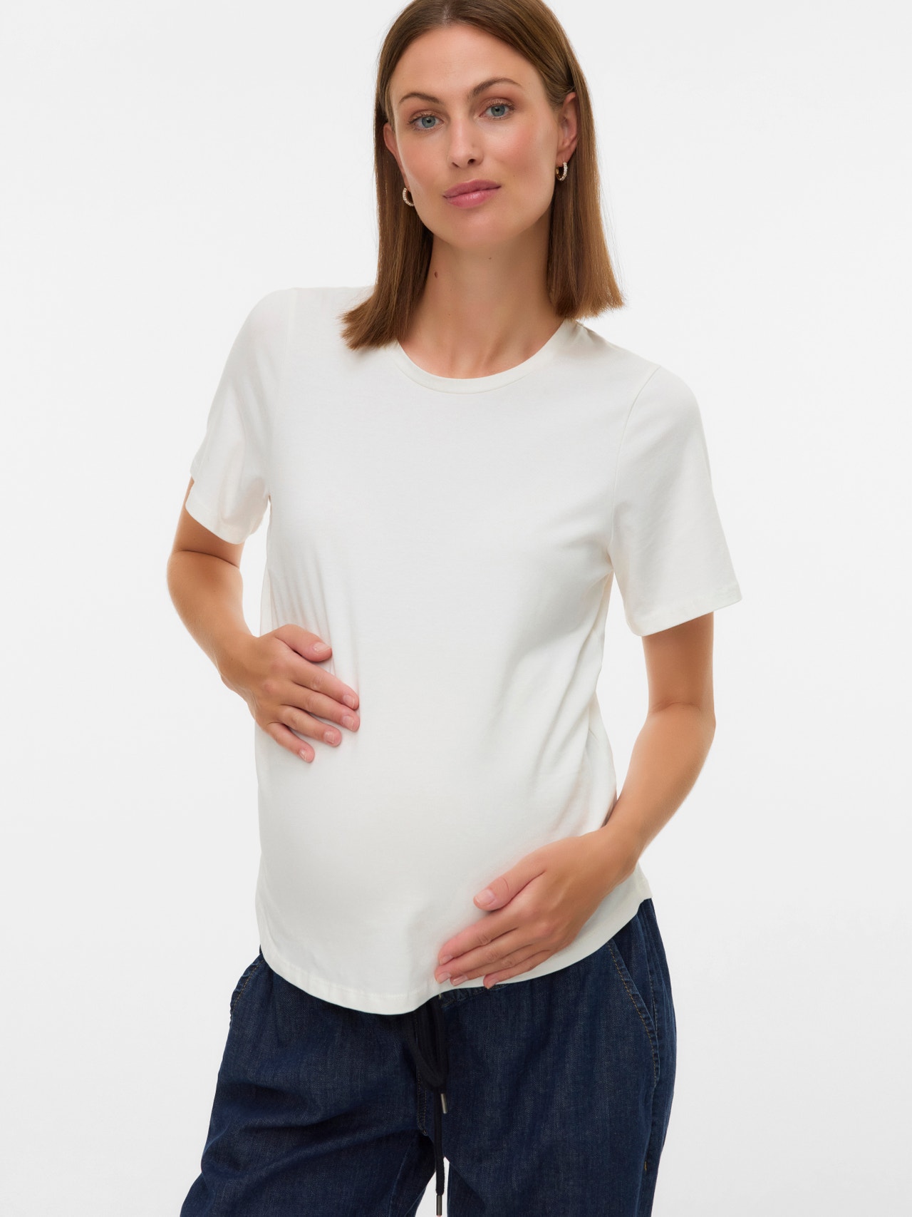 MAMA.LICIOUS Regular Fit Round Neck Top -Snow White - 20022817