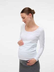 MAMA.LICIOUS Slim Fit U-ringning Topp -Bright White - 20023428