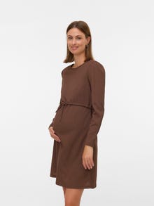 MAMA.LICIOUS Klasikinis kirpimas Apskrita apykaklė Trumpa suknelė -Chestnut - 20023548