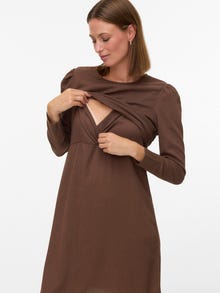 MAMA.LICIOUS Klasikinis kirpimas Apskrita apykaklė Trumpa suknelė -Chestnut - 20023548