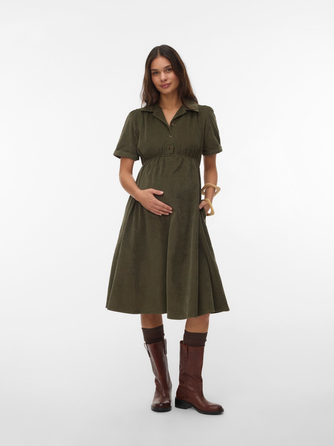 Robe Maternité Velours Dawwoti - Encolure V, Dos Nu, Longueur Maxi - Pour Photoshoot, Événements