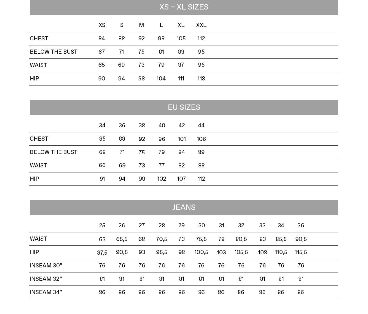 Sizing Chart – Bodied by Uchis